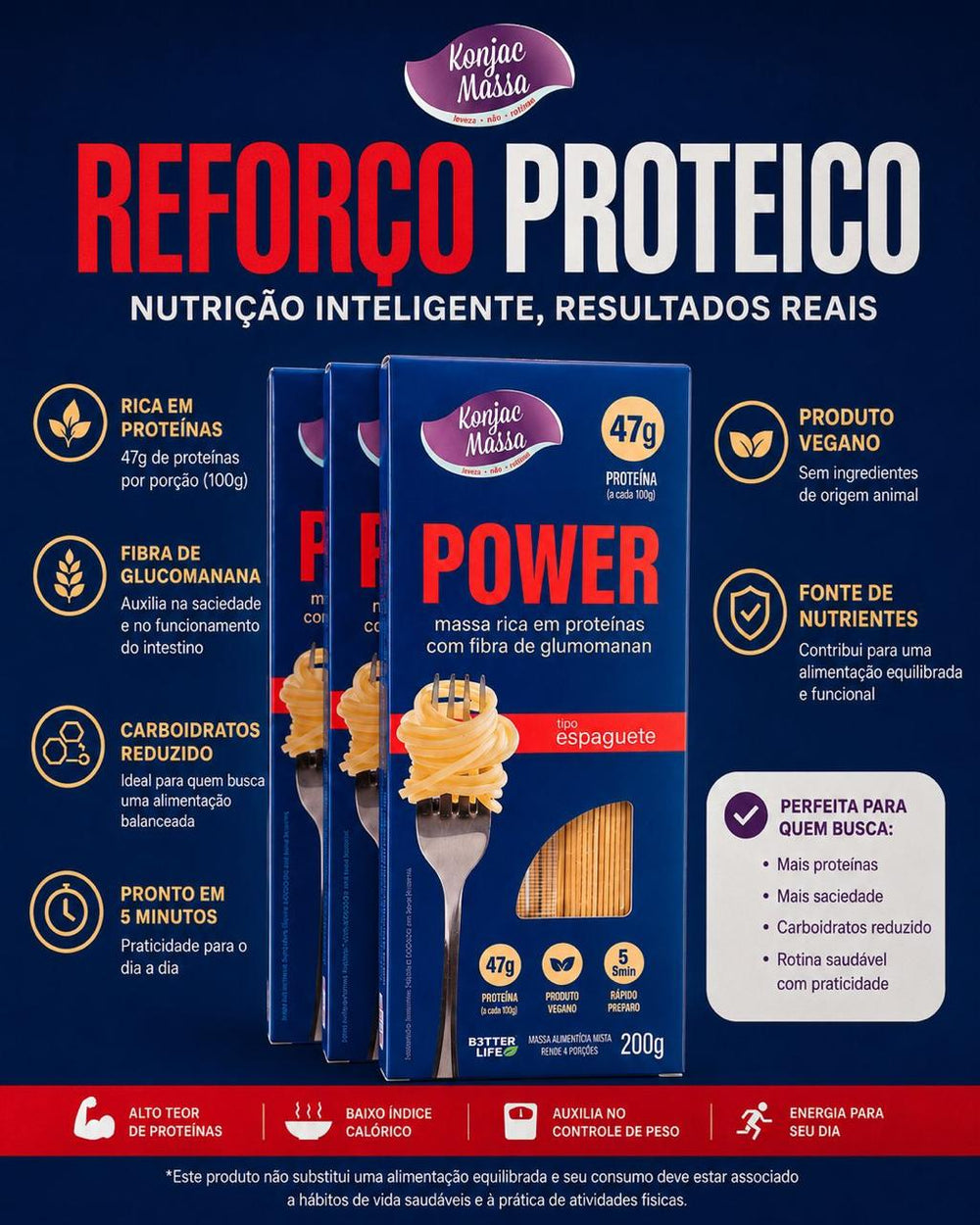 Espaguete Power 94g de proteína vegetal Caixa 10 Unidades